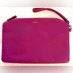 Lodis Fuchsia Leather Wristlet Clutch, Like New